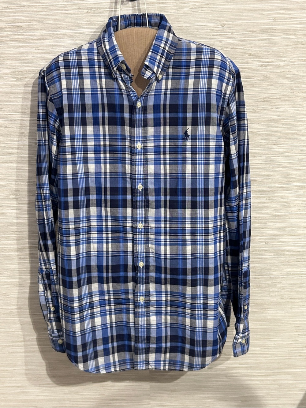 Polo Ralph Lauren Men’s Blue White Plaid Button Down Long Sleeve Shirt Medium